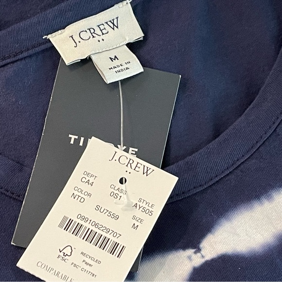 j Crew Navy & White Tie Dyed Short Sleeve Tee Shirt Cotton Dress Size Medium NEW - Picture 11 of 11